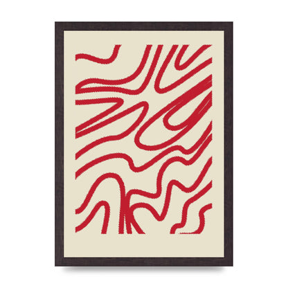 Abstract Red Shaggy Line Wall Art - A3 framed