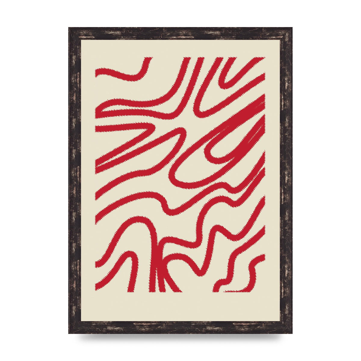 Abstract Red Shaggy Line Wall Art - A3 framed