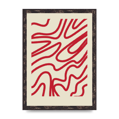 Abstract Red Shaggy Line Wall Art - A3 framed