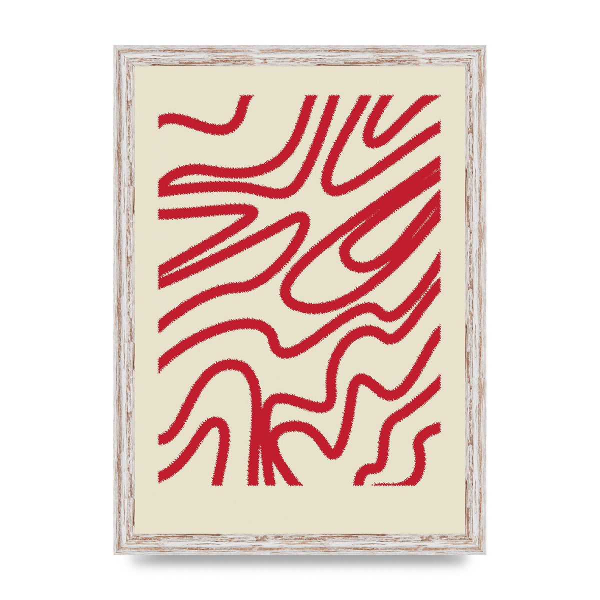 Abstract Red Shaggy Line Wall Art - A3 framed