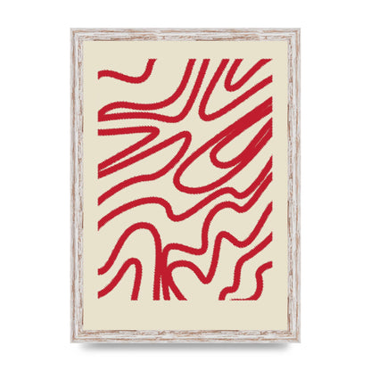Abstract Red Shaggy Line Wall Art - A3 framed