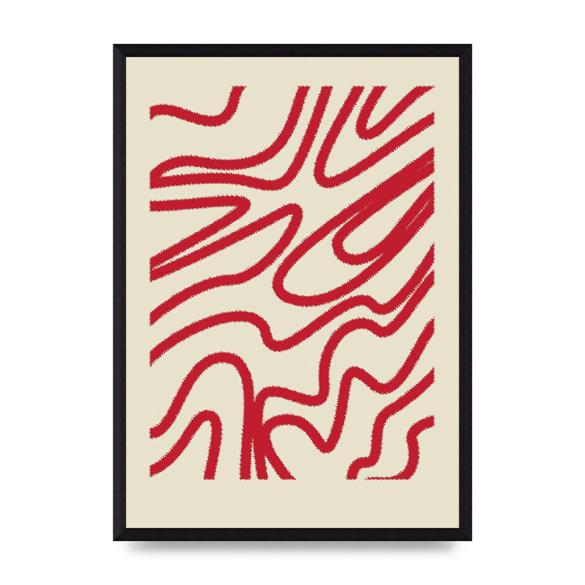 Abstract Red Shaggy Line Wall Art - A3 framed