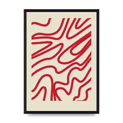Abstract Red Shaggy Line Wall Art - A3 framed
