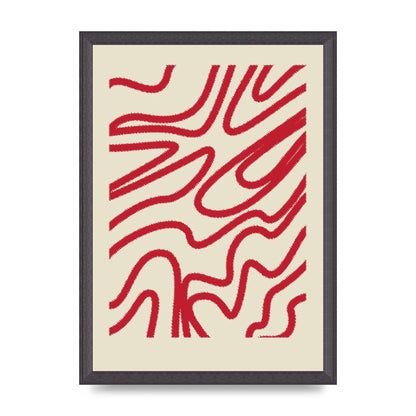 Abstract Red Shaggy Line Wall Art - A3 framed