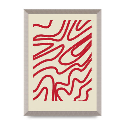 Abstract Red Shaggy Line Wall Art - A3 framed