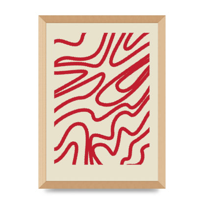 Abstract Red Shaggy Line Wall Art - A3 framed