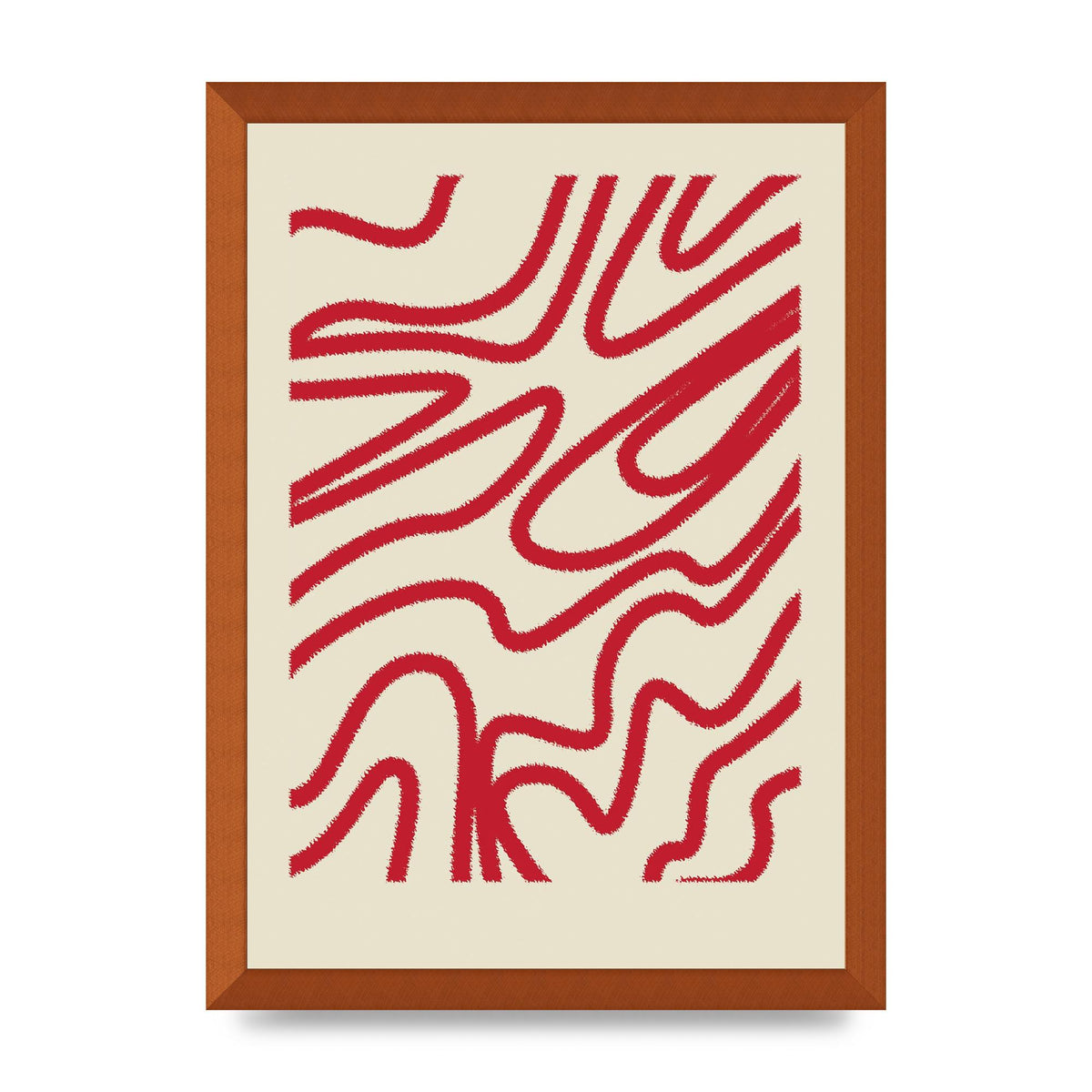 Abstract Red Shaggy Line Wall Art - A3 framed