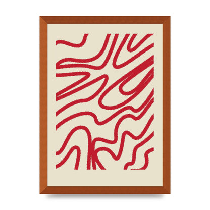 Abstract Red Shaggy Line Wall Art - A3 framed