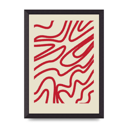 Abstract Red Shaggy Line Wall Art - A3 framed