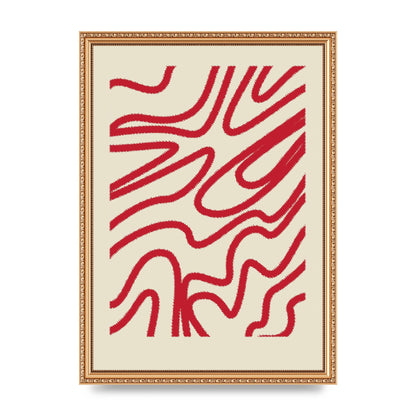 Abstract Red Shaggy Line Wall Art - A3 framed