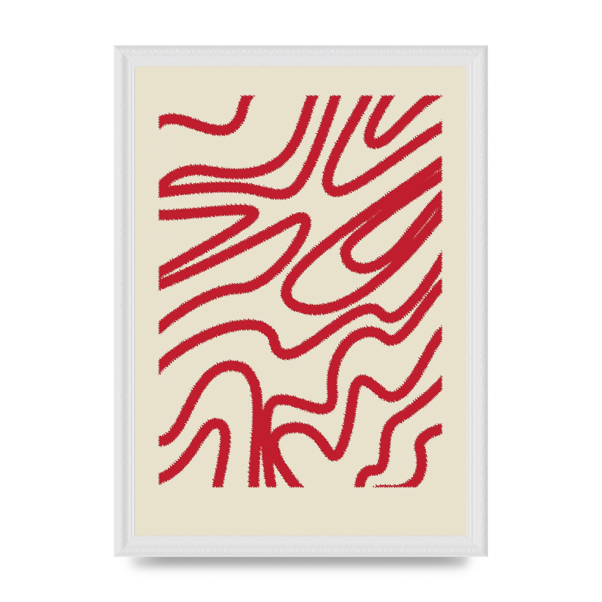 Abstract Red Shaggy Line Wall Art - A3 framed