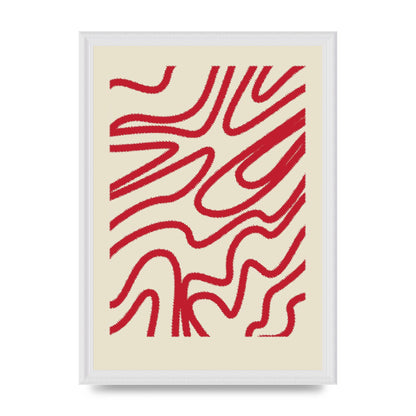 Abstract Red Shaggy Line Wall Art - A3 framed