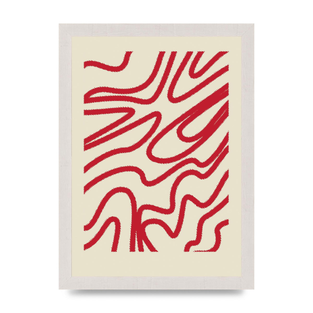 Abstract Red Shaggy Line Wall Art - A4 framed