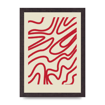 Abstract Red Shaggy Line Wall Art - A4 framed