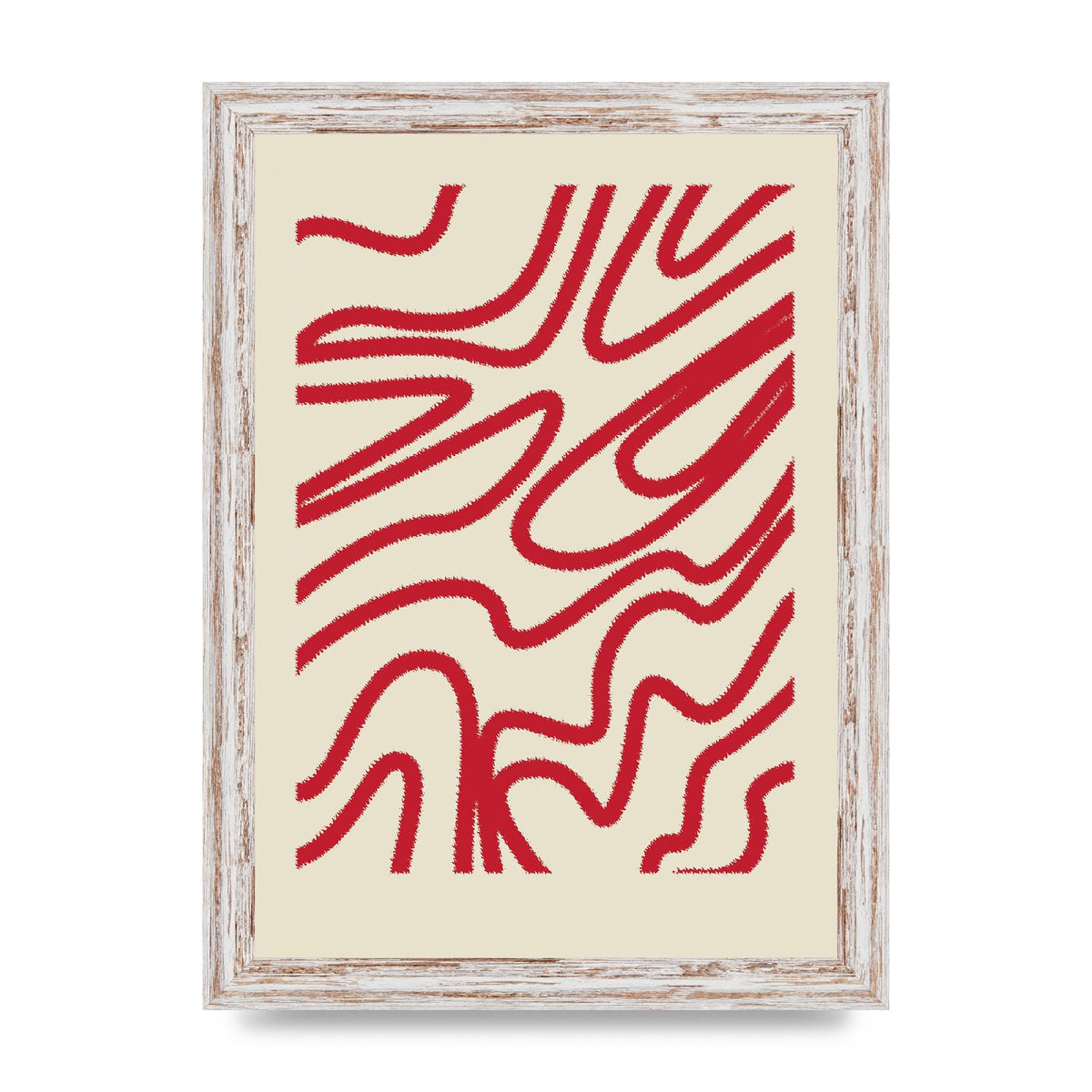 Abstract Red Shaggy Line Wall Art - A4 framed