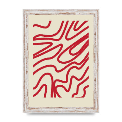 Abstract Red Shaggy Line Wall Art - A4 framed
