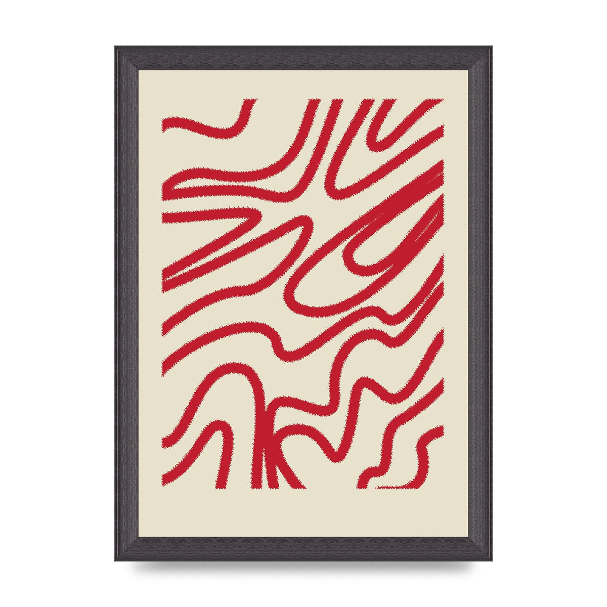 Abstract Red Shaggy Line Wall Art - A4 framed