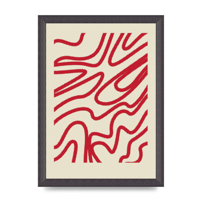 Abstract Red Shaggy Line Wall Art - A4 framed