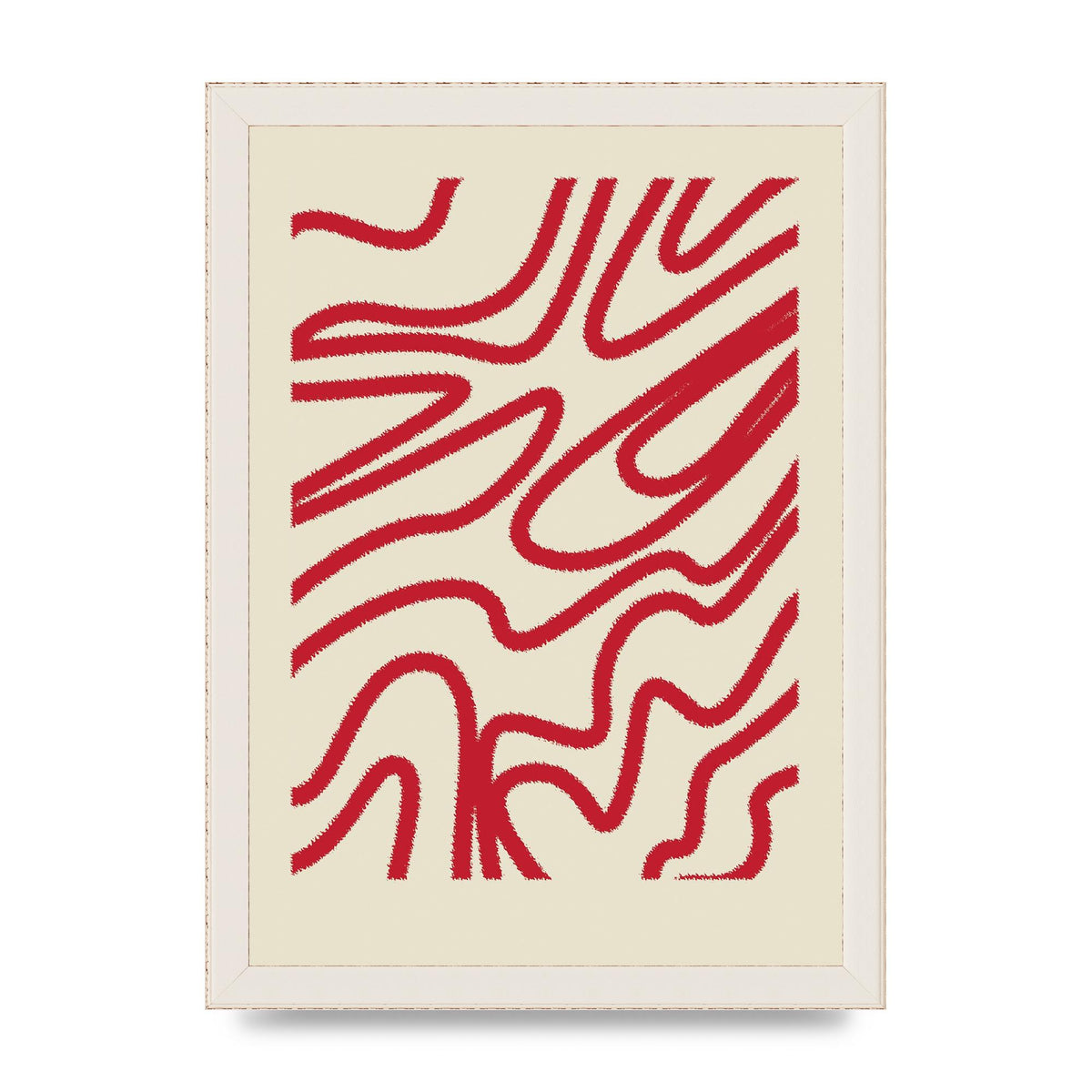 Abstract Red Shaggy Line Wall Art - A4 framed