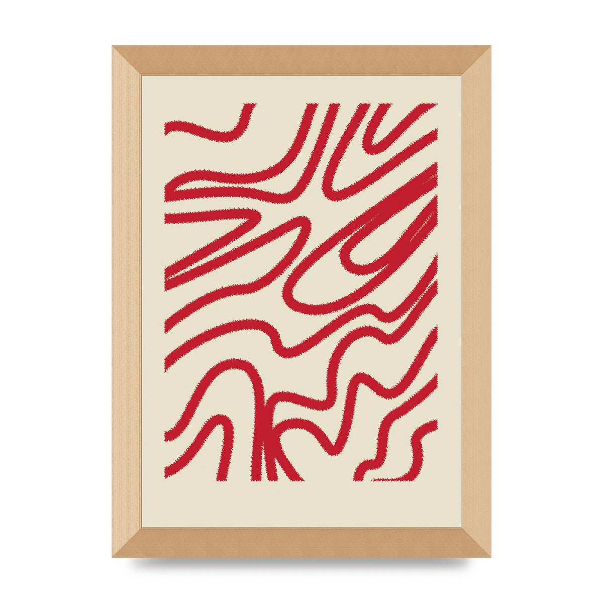 Abstract Red Shaggy Line Wall Art - A4 framed
