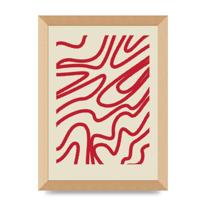 Abstract Red Shaggy Line Wall Art - A4 framed