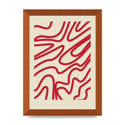 Abstract Red Shaggy Line Wall Art - A4 framed