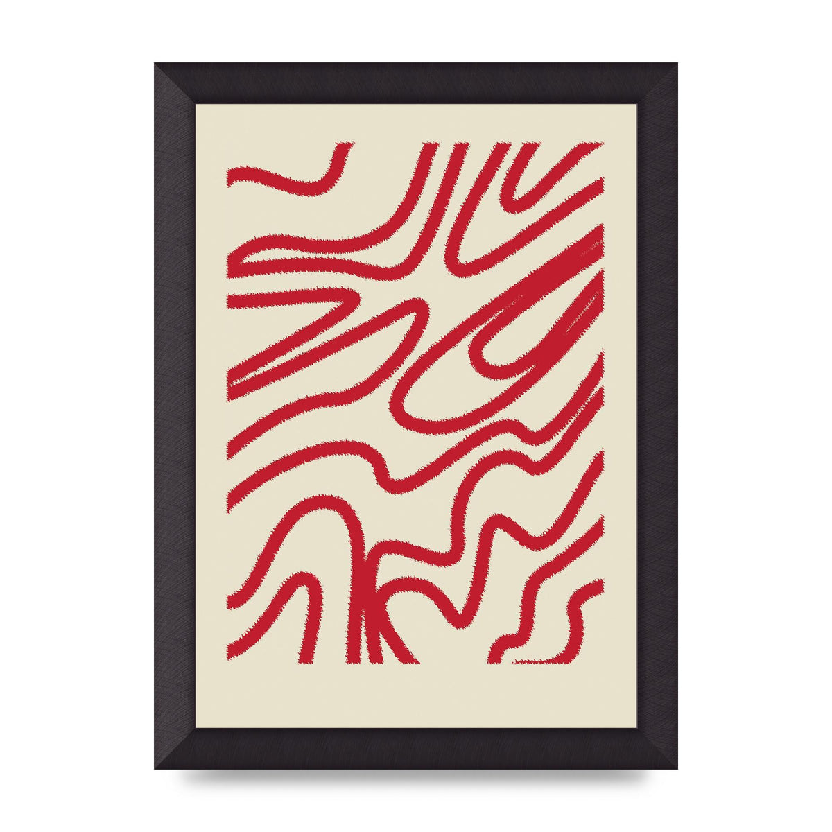 Abstract Red Shaggy Line Wall Art - A4 framed