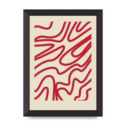 Abstract Red Shaggy Line Wall Art - A4 framed