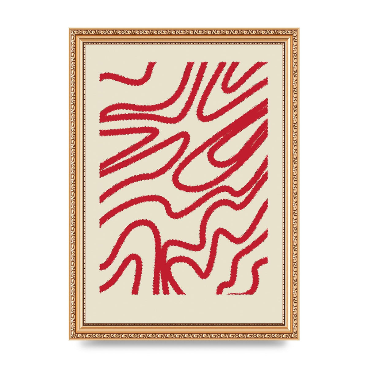 Abstract Red Shaggy Line Wall Art - A4 framed