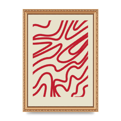 Abstract Red Shaggy Line Wall Art - A4 framed