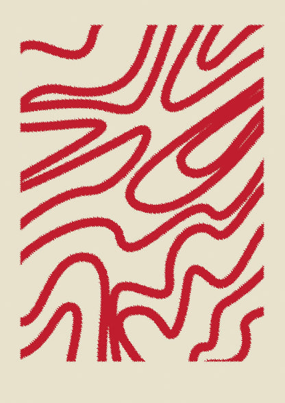 Abstract Red Shaggy Line Wall Art - detail