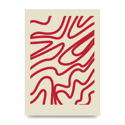 Abstract Red Shaggy Line Wall Art - unframed print