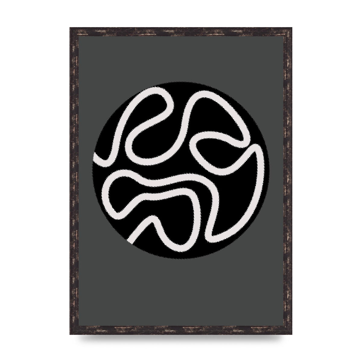 Abstract Line Disc Black Grey Art For The Home - A2 framed