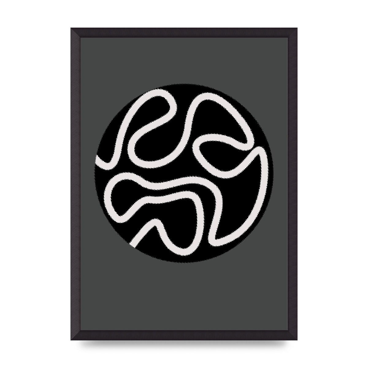 Abstract Line Disc Black Grey Art For The Home - A2 framed