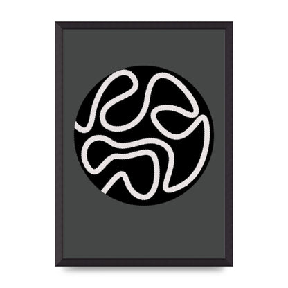 Abstract Line Disc Black Grey Art For The Home - A2 framed