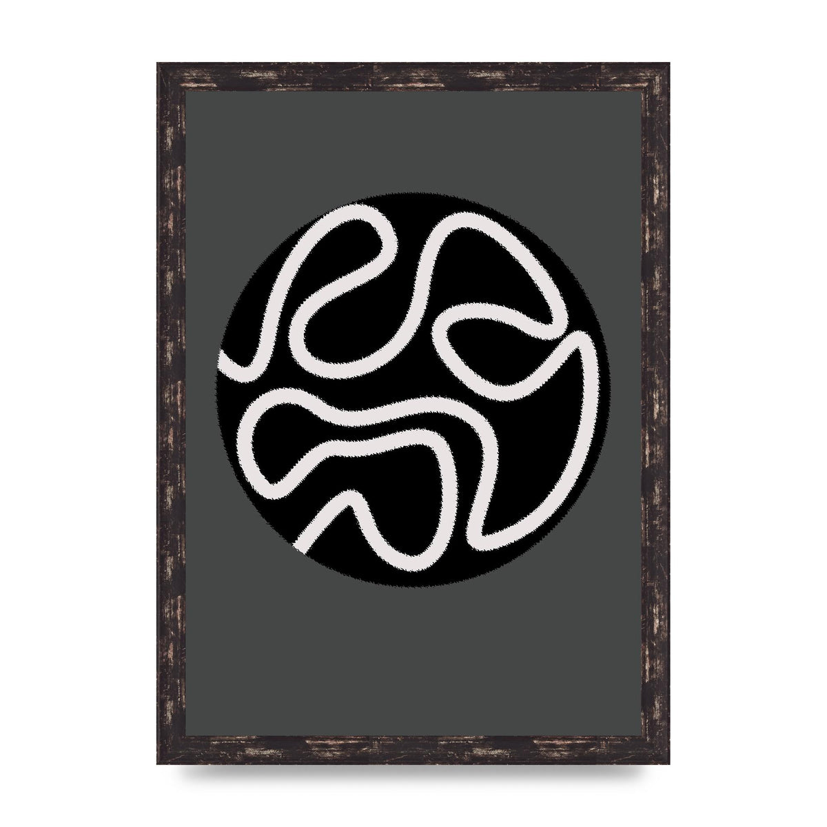 Abstract Line Disc Black Grey Art For The Home - A3 framed