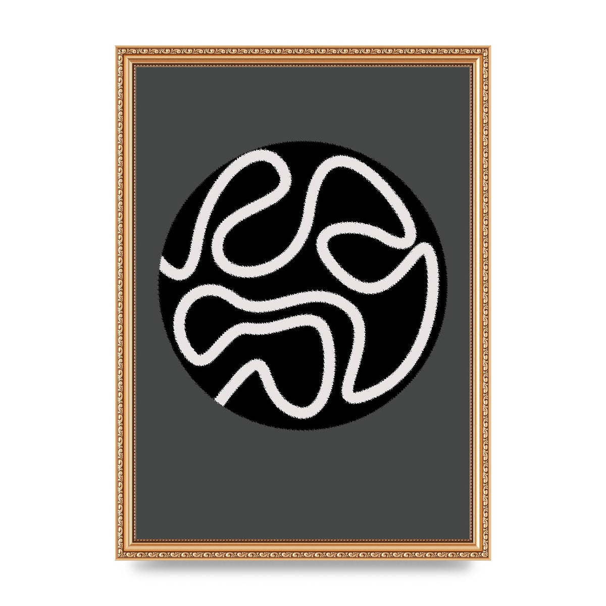Abstract Line Disc Black Grey Art For The Home - A3 framed