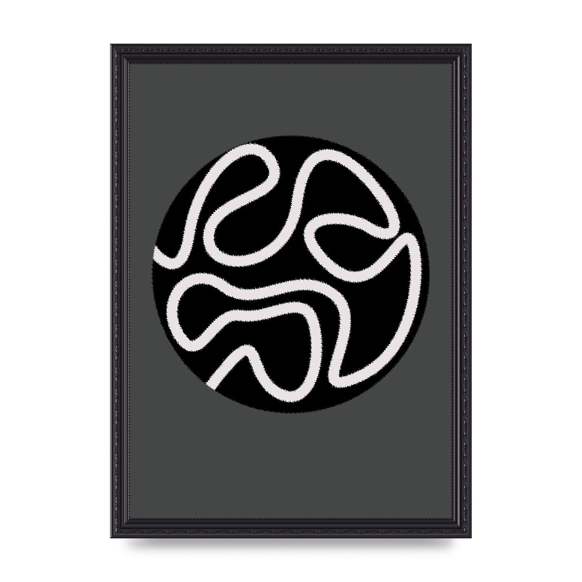 Abstract Line Disc Black Grey Art For The Home - A3 framed
