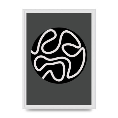 Abstract Line Disc Black Grey Art For The Home - A3 framed