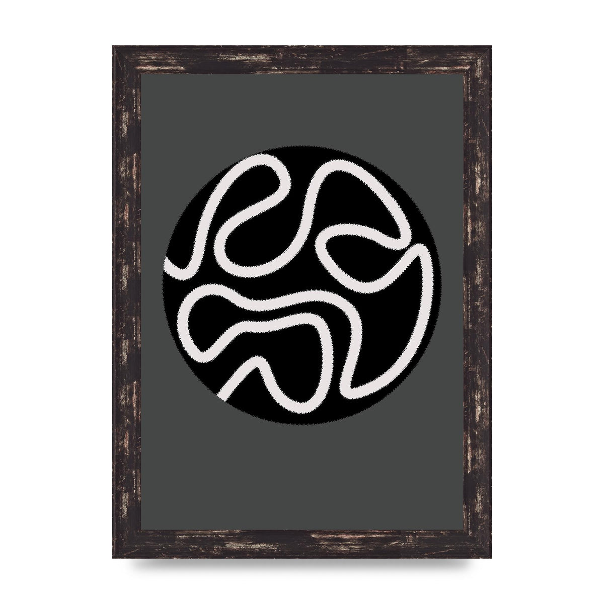 Abstract Line Disc Black Grey Art For The Home - A4 framed