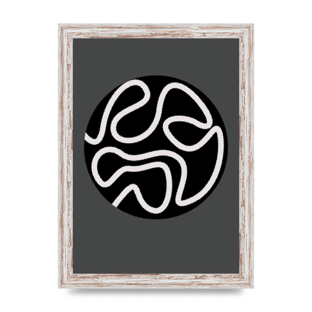 Abstract Line Disc Black Grey Art For The Home - A4 framed