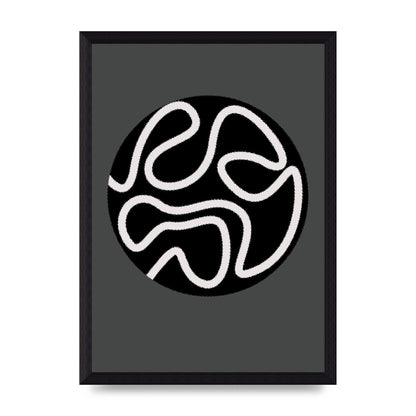 Abstract Line Disc Black Grey Art For The Home - A4 framed