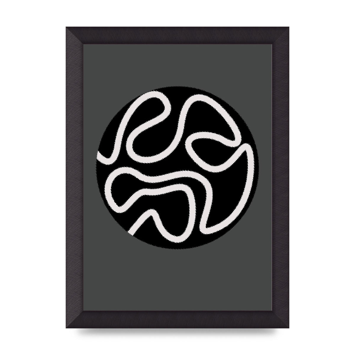 Abstract Line Disc Black Grey Art For The Home - A4 framed