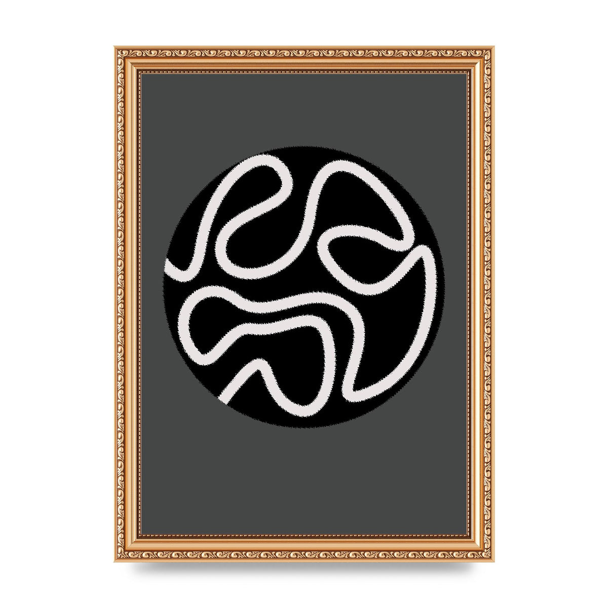 Abstract Line Disc Black Grey Art For The Home - A4 framed