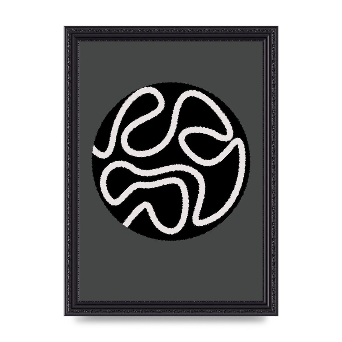 Abstract Line Disc Black Grey Art For The Home - A4 framed