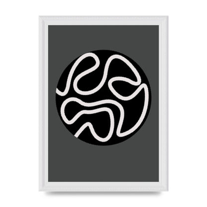 Abstract Line Disc Black Grey Art For The Home - A4 framed