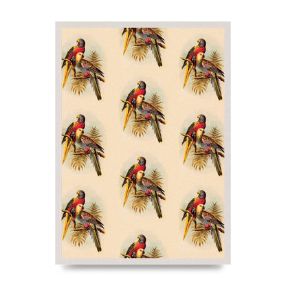 Vintage Style Tropical Parrot Pattern print in an A2 white saw cut grain frame