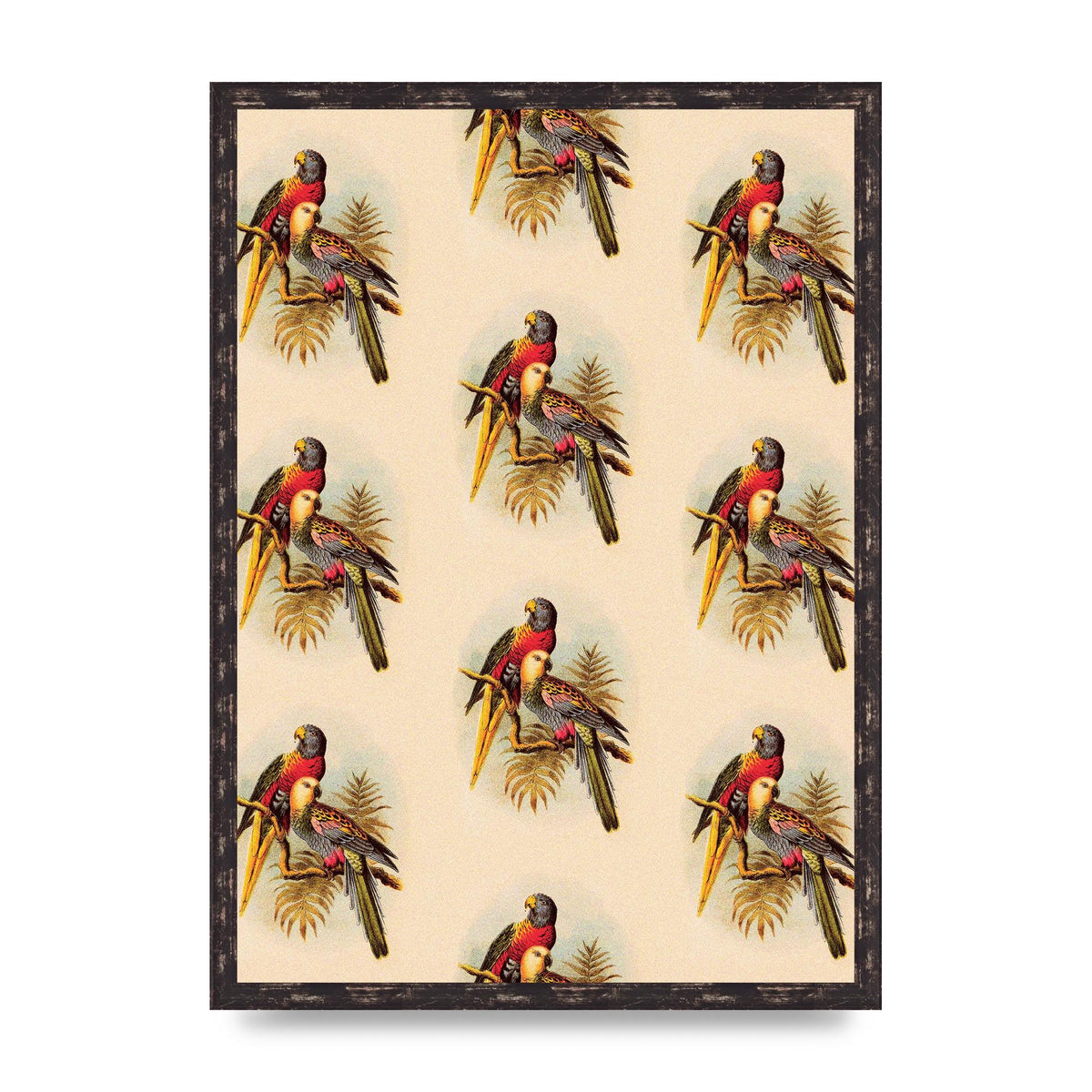 Vintage Style Tropical Parrot Pattern Art For The Home - A2 framed