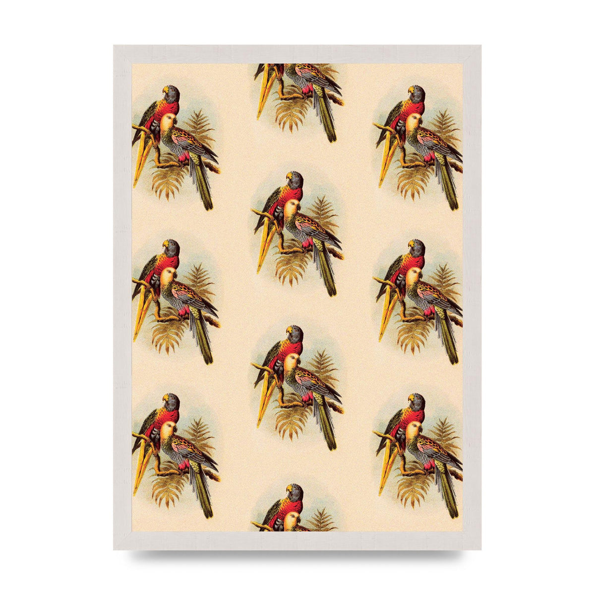 Vintage Style Tropical Parrot Pattern Art For The Home - A3 framed
