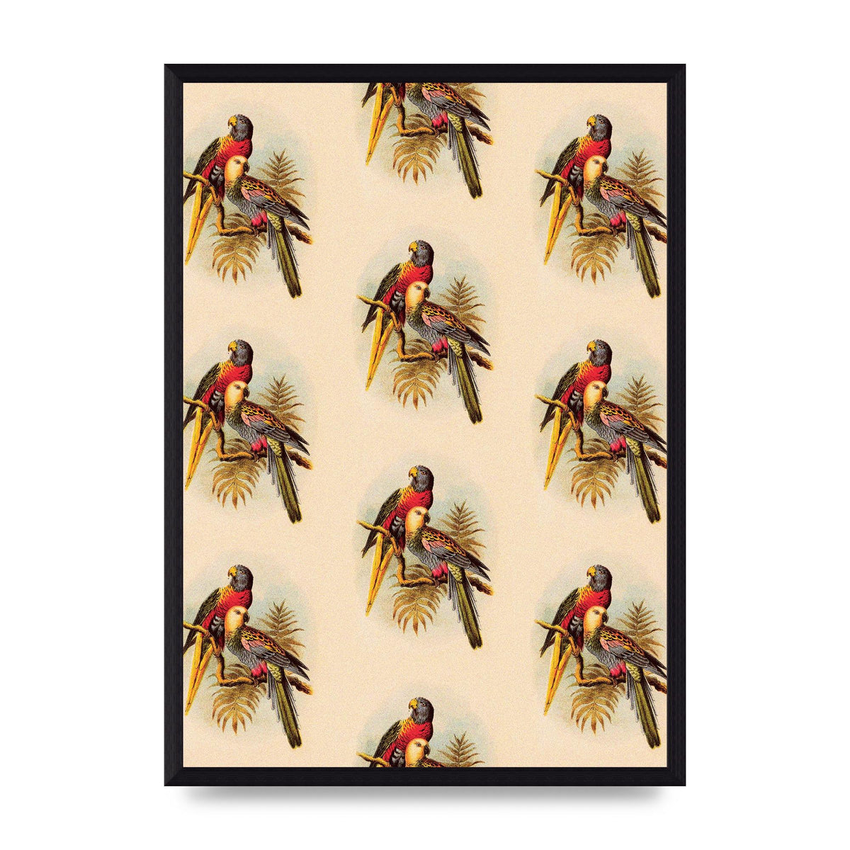Vintage Style Tropical Parrot Pattern Art For The Home - A3 framed